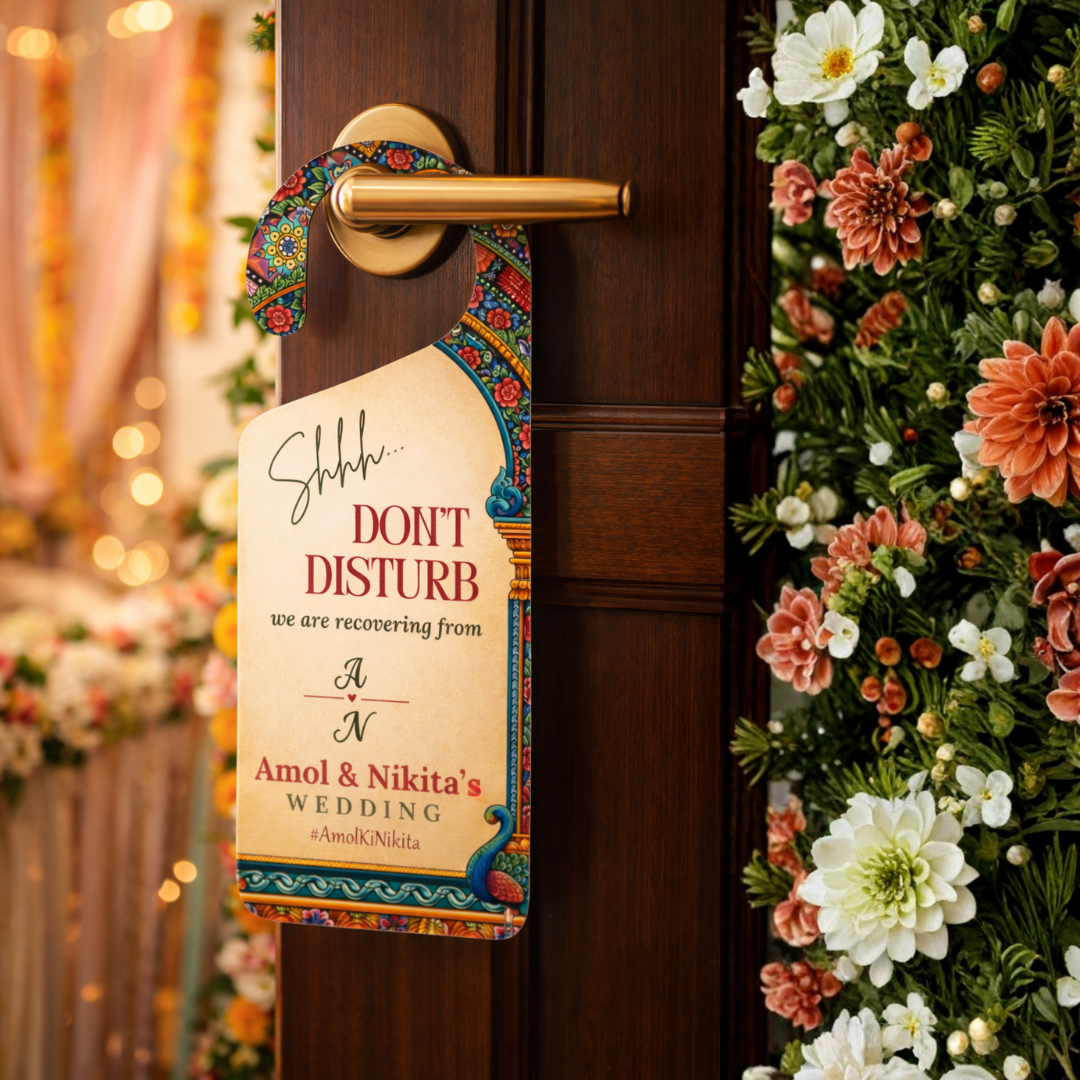 Wedding Room Door Dangler – Do Not Disturb Sign for Indian Weddings Royal Mandap Theme