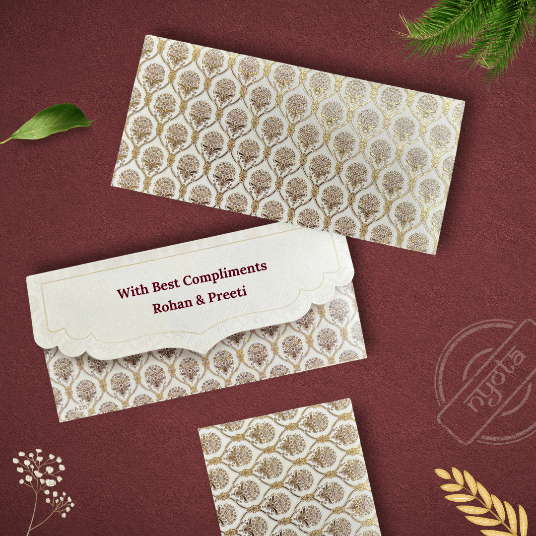 Ethnic Creamy Gold Foil Shagun Envelope