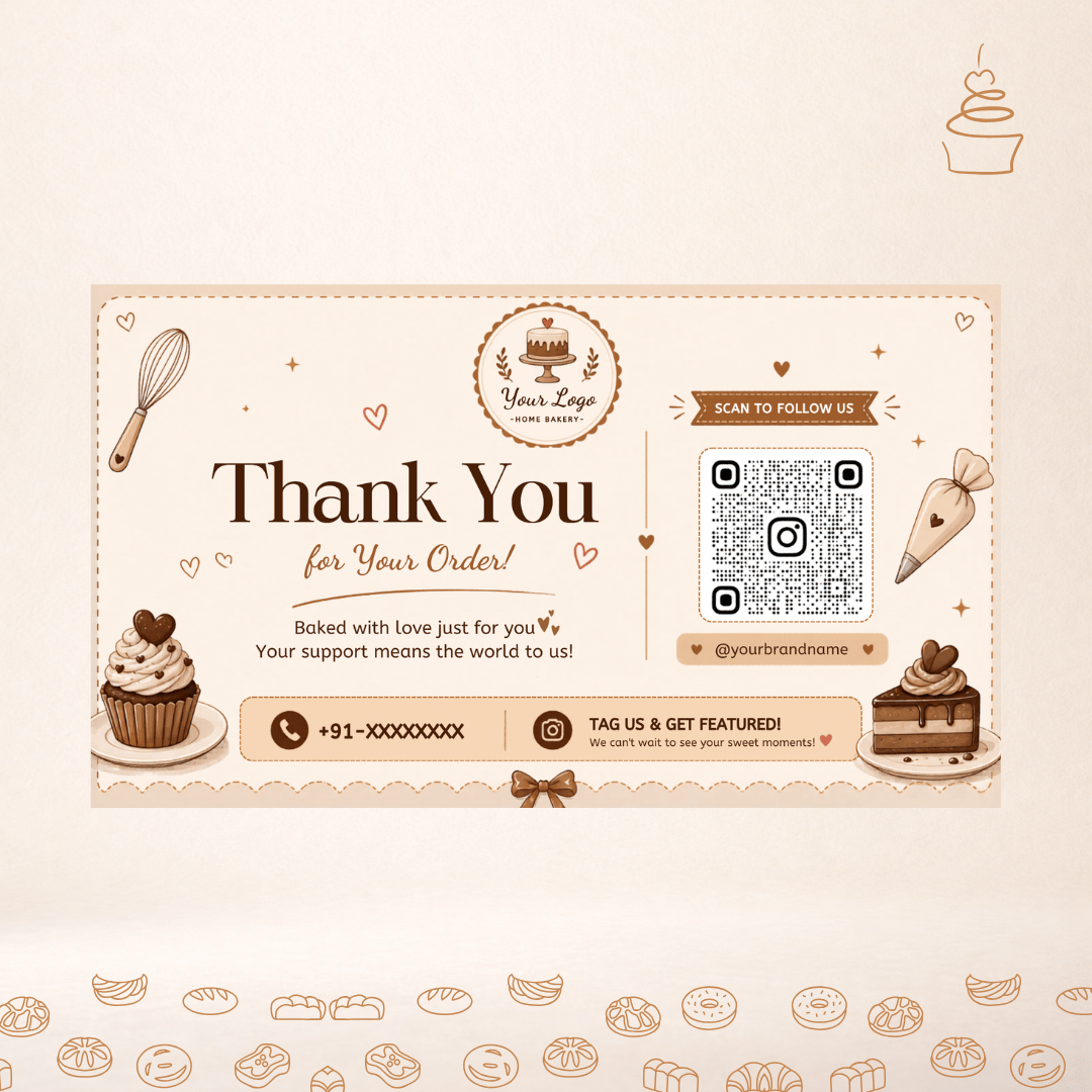 Premium Bakery Thank You Cards | Cute Cake Design | Small Business Packaging Insert 3 | 3.5x2.25 Inch