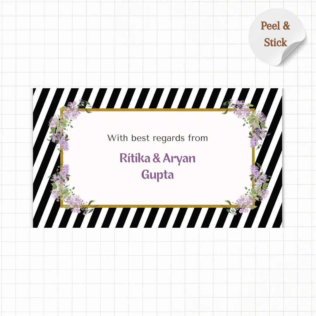 Black and White Striped Floral Personalised Gift Sticker