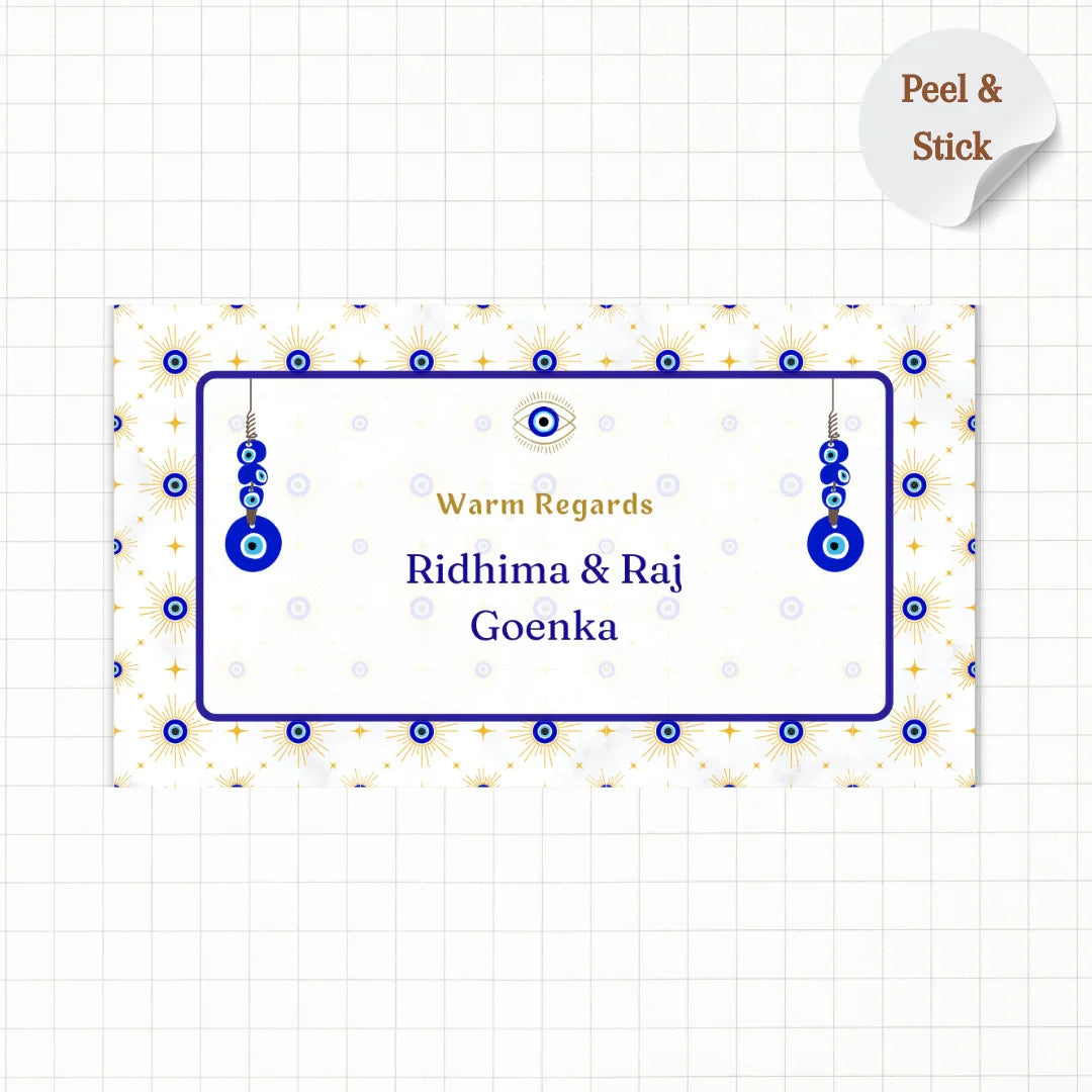Golden and Blue Evil Eye Theme Personalised Gift Sticker