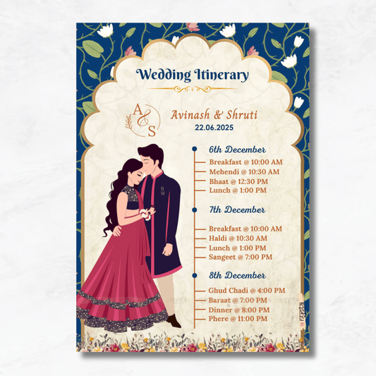 Printed Indian Wedding Royal Itinerary Card