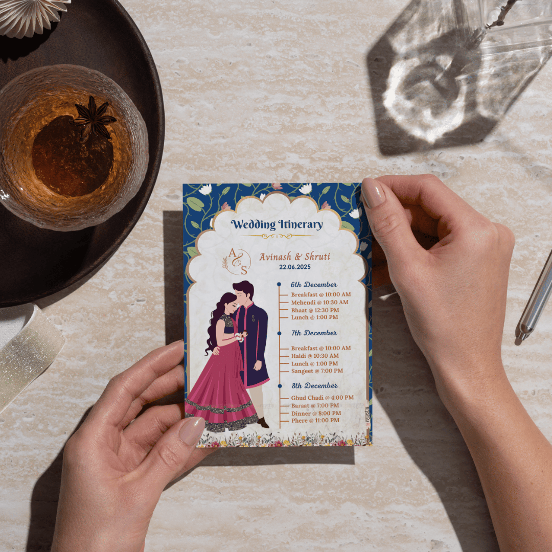 Printed Indian Wedding Royal Itinerary Card