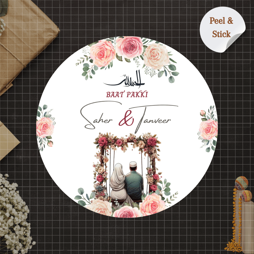 Couple Baat Pakki Sticker - Customized Text for Invites & Gifts