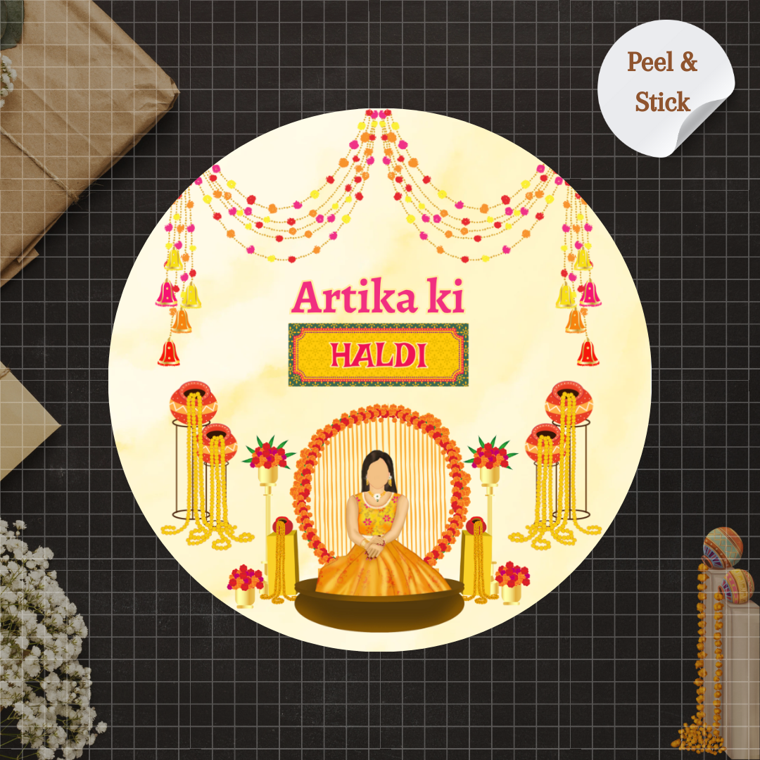 Yellow Decor Haldi Wedding Sticker Bride/Groom