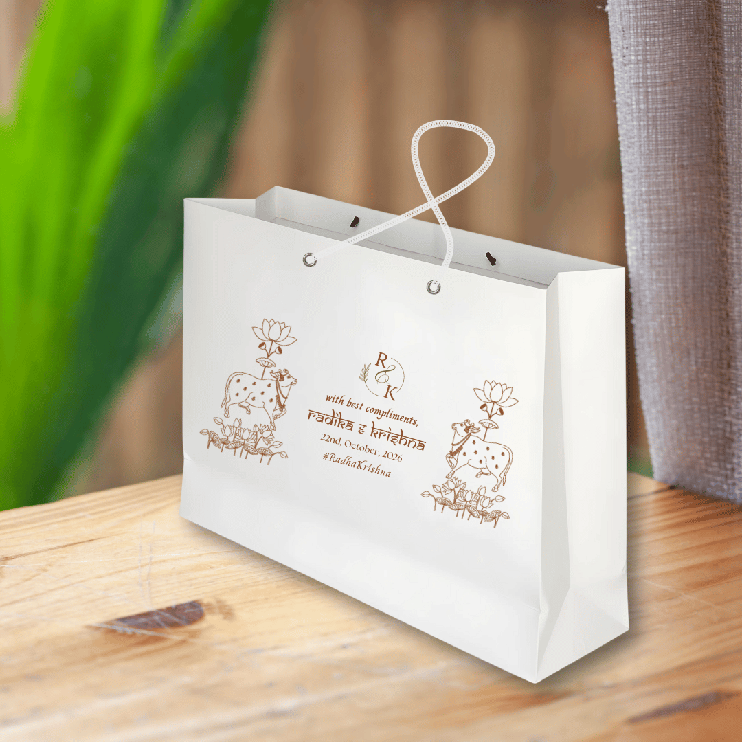 Golden Pichwai Theme Customised Printed Paper Bag - LUXE