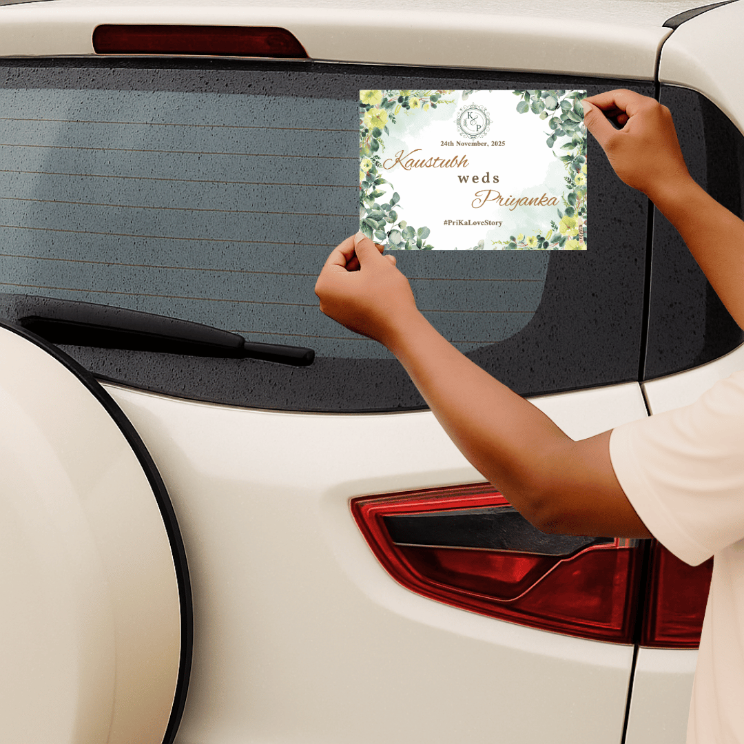 Elegant Green Floral Wedding Car Sticker