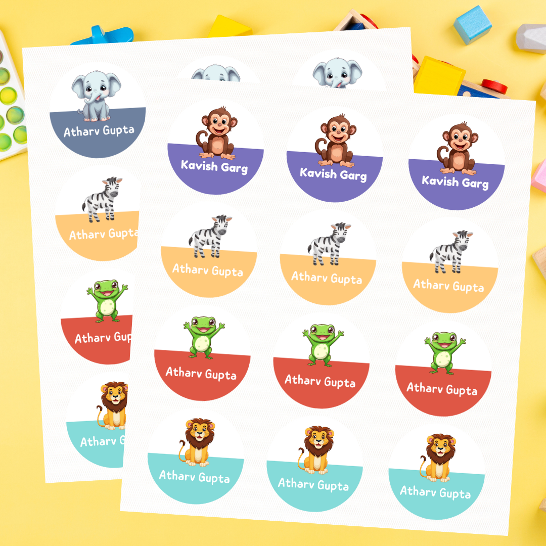 Animal Pastel Theme Personalised Kids Name Round Sticker