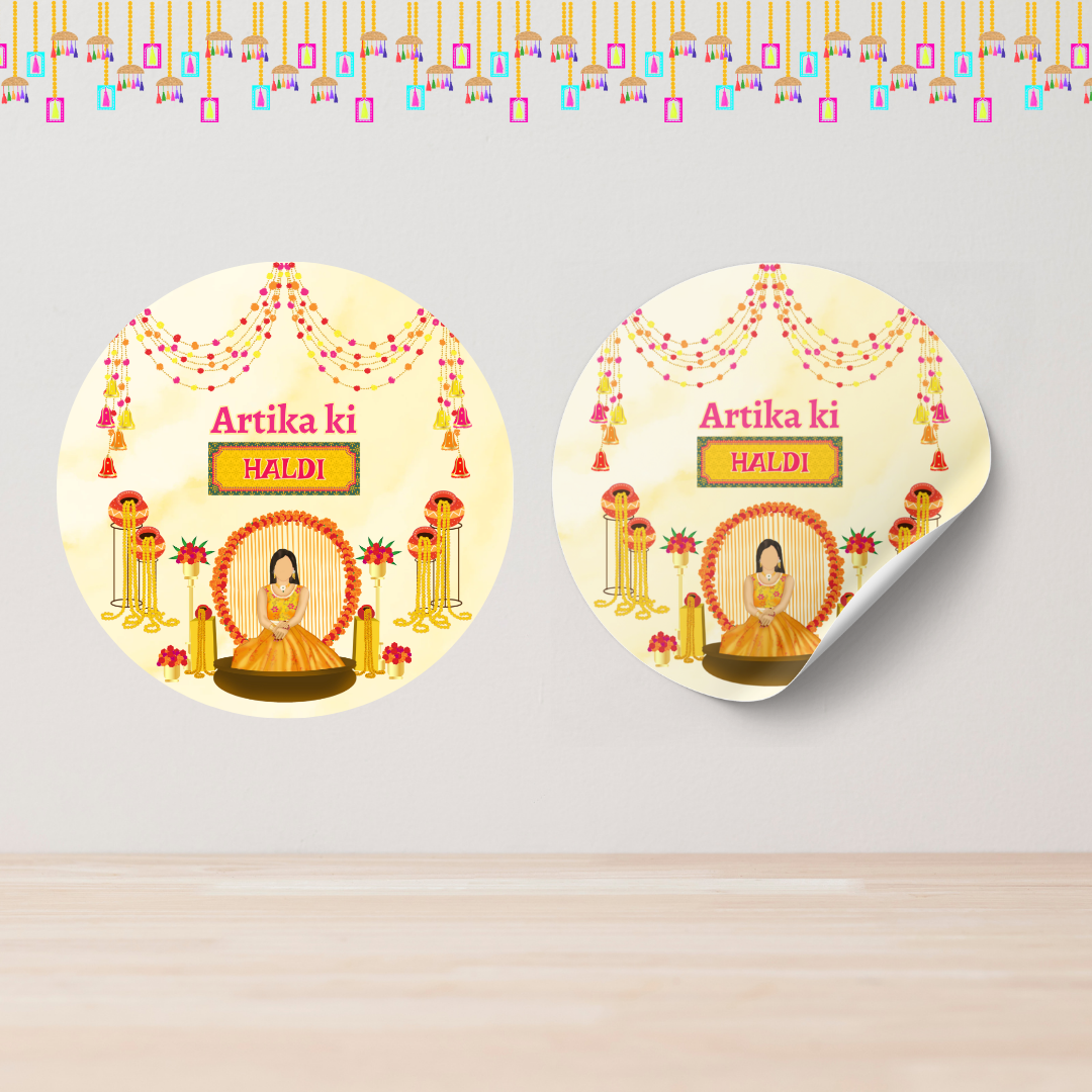 Yellow Decor Haldi Wedding Sticker Bride/Groom