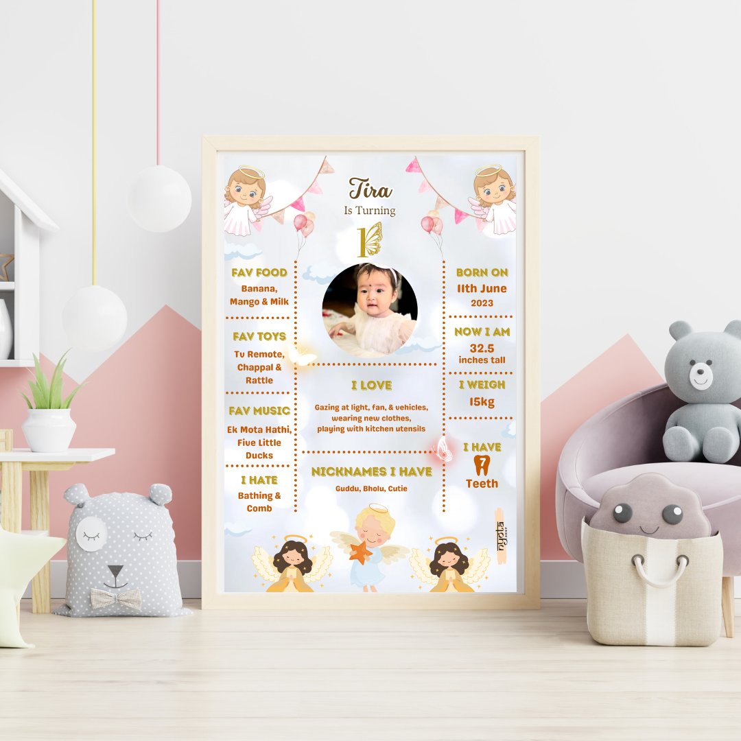 Personalized Kids Angel Theme Milestone Board | Baby's First Year Birthday Chalkboard