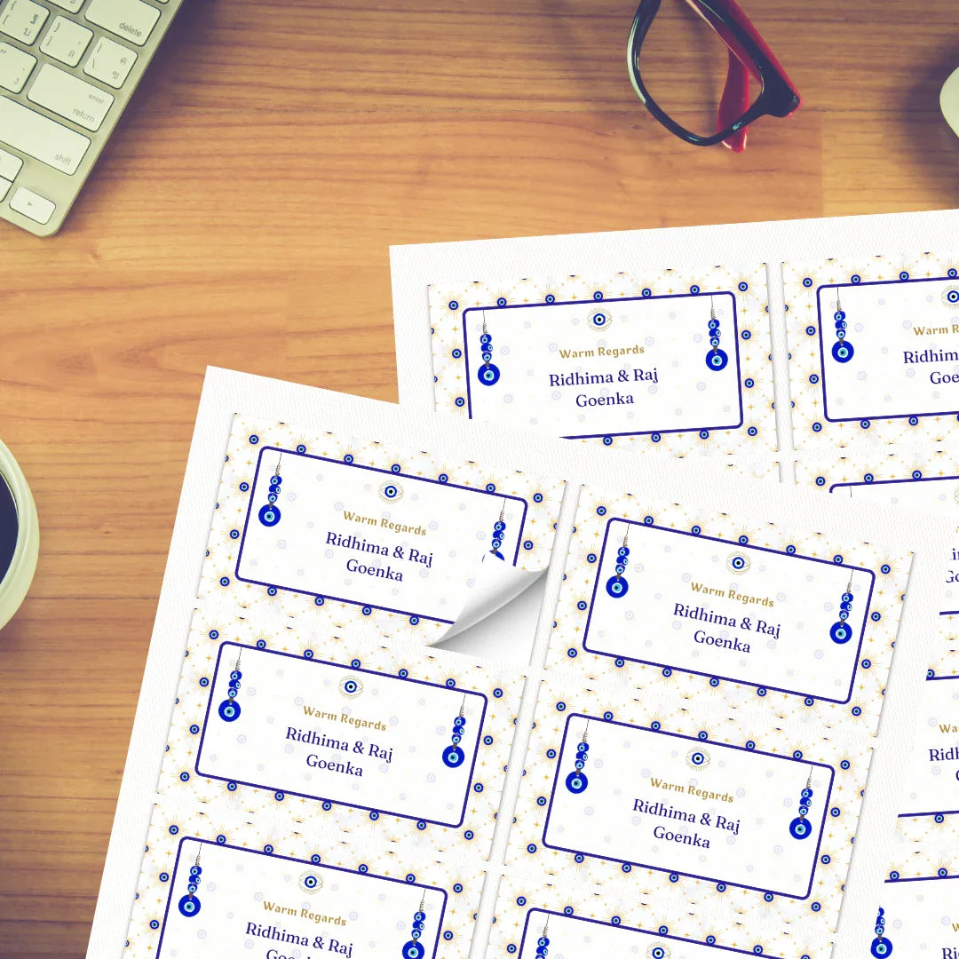 Golden and Blue Evil Eye Theme Personalised Gift Sticker