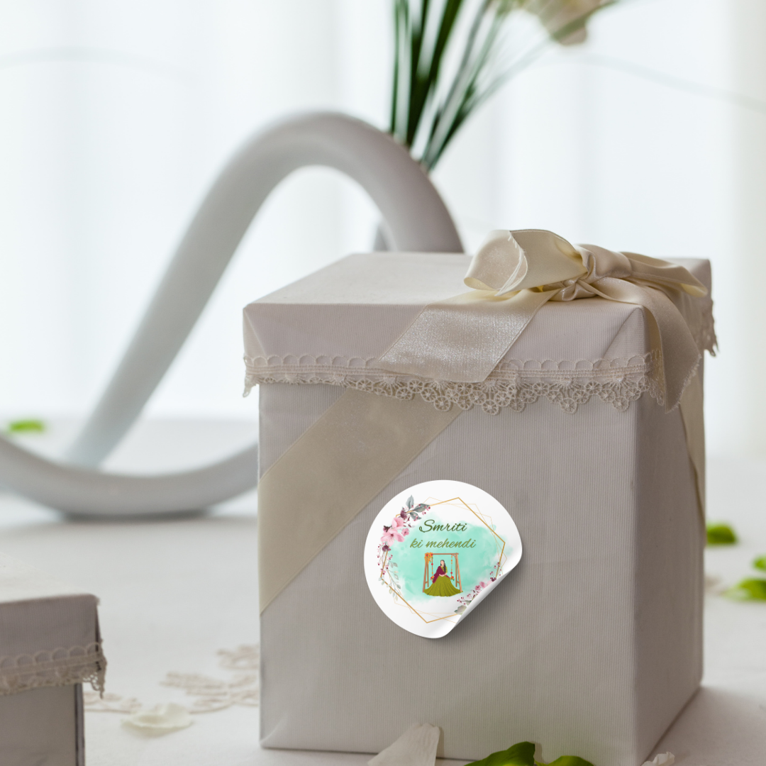 Aesthetic Golden Breeze Wedding Sticker - Customized Text for Invites & Gifts