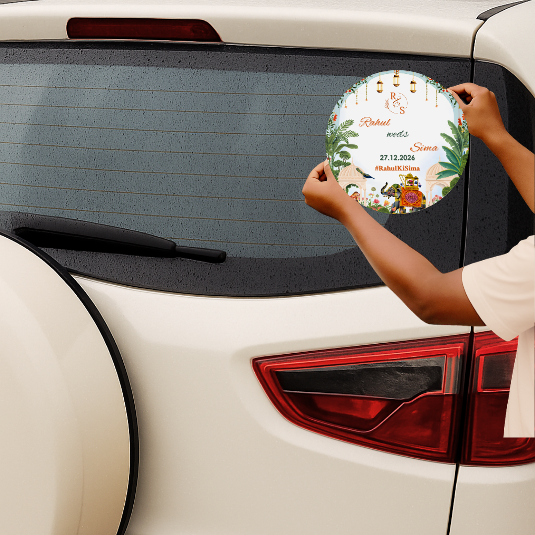 Blue Pichwai Theme Round Wedding Car Sticker