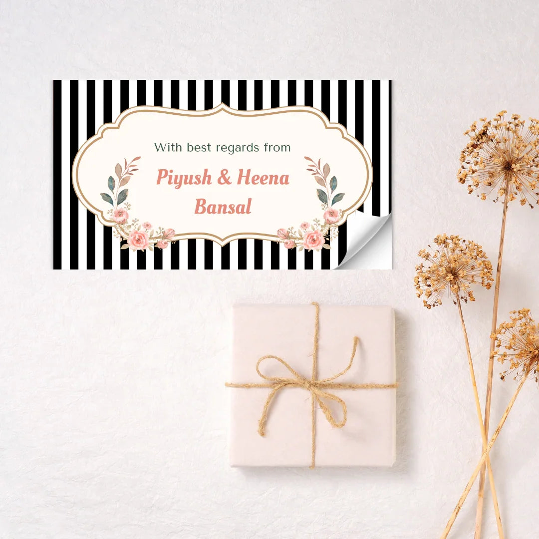 Black and White Striped Pastel Personalised Gift Sticker