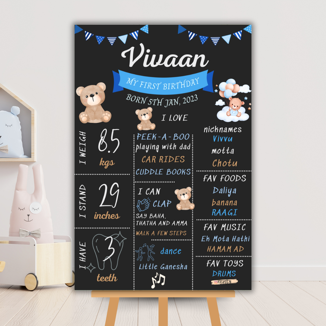 Personalized Kids Black Milestone Board Baby's First Year Birthday C
