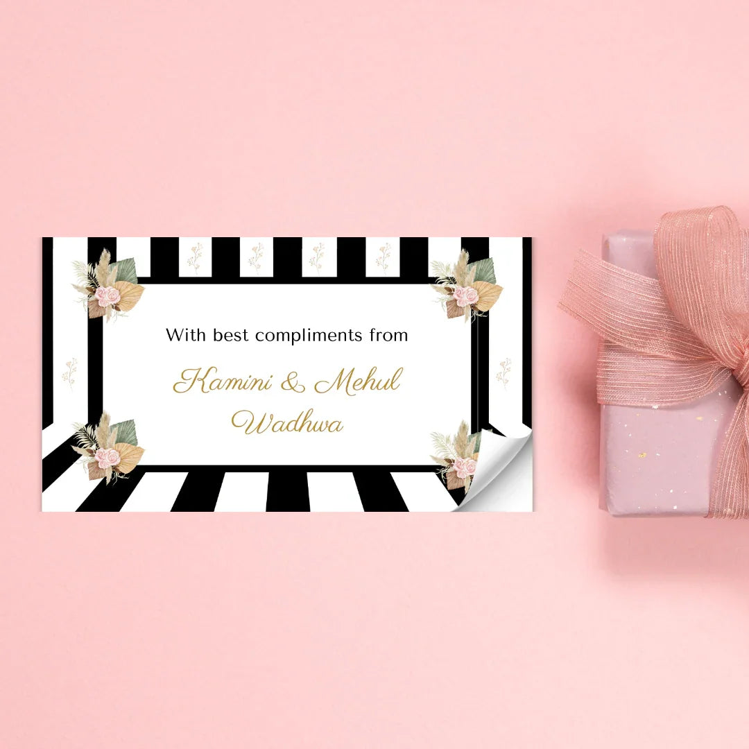 Black and White Striped 3D Effect Personalised Gift Sticker