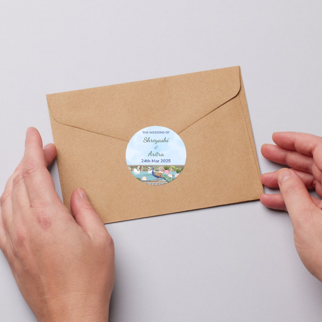Blue Pichwai Theme Wedding Sticker - Customized Text