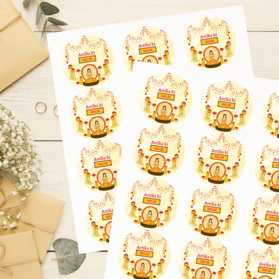 Yellow Decor Haldi Wedding Sticker Bride/Groom
