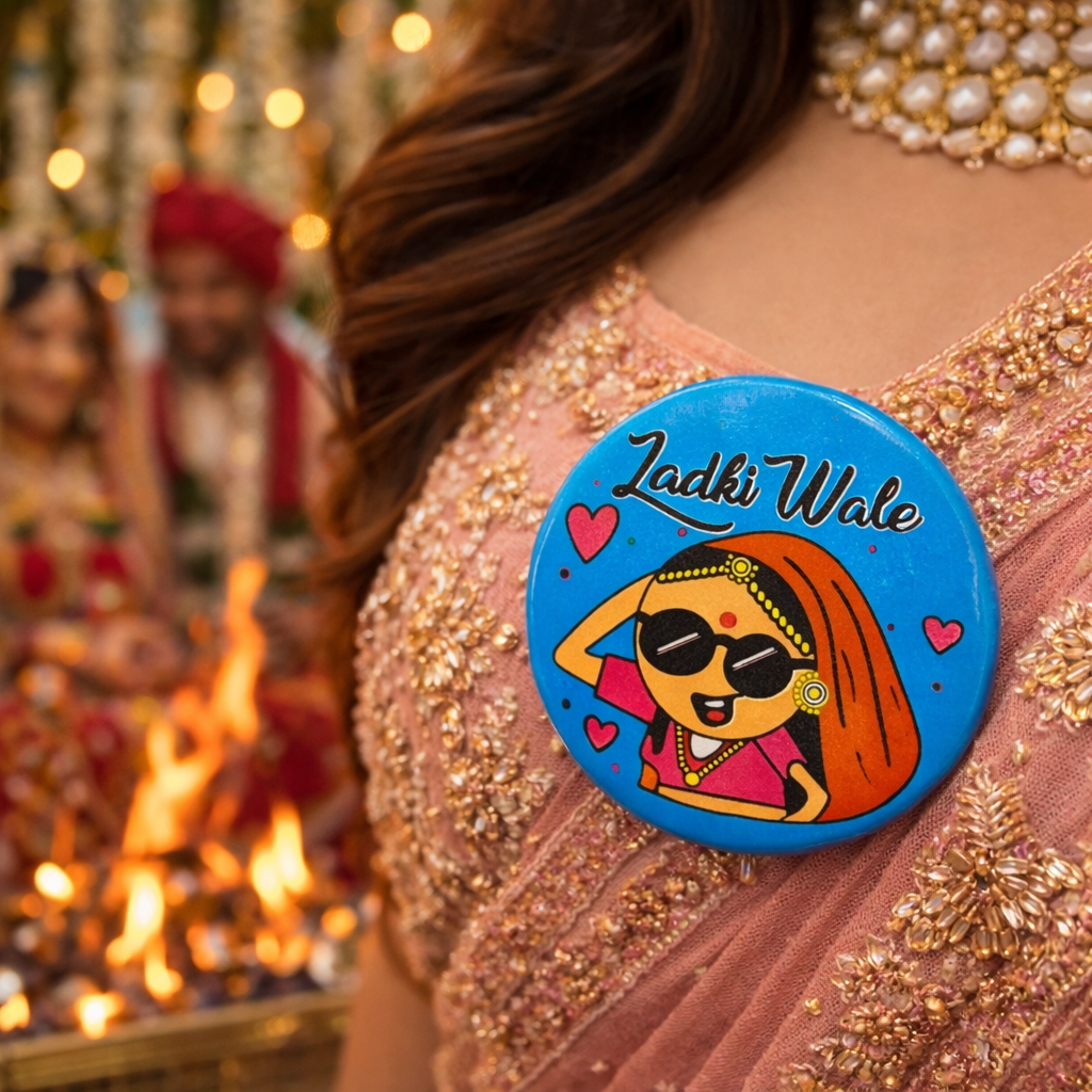 Ladki Wale Wedding Badge – Fun Baraat Party Badge for Bride Side | Indian Wedding Brooch