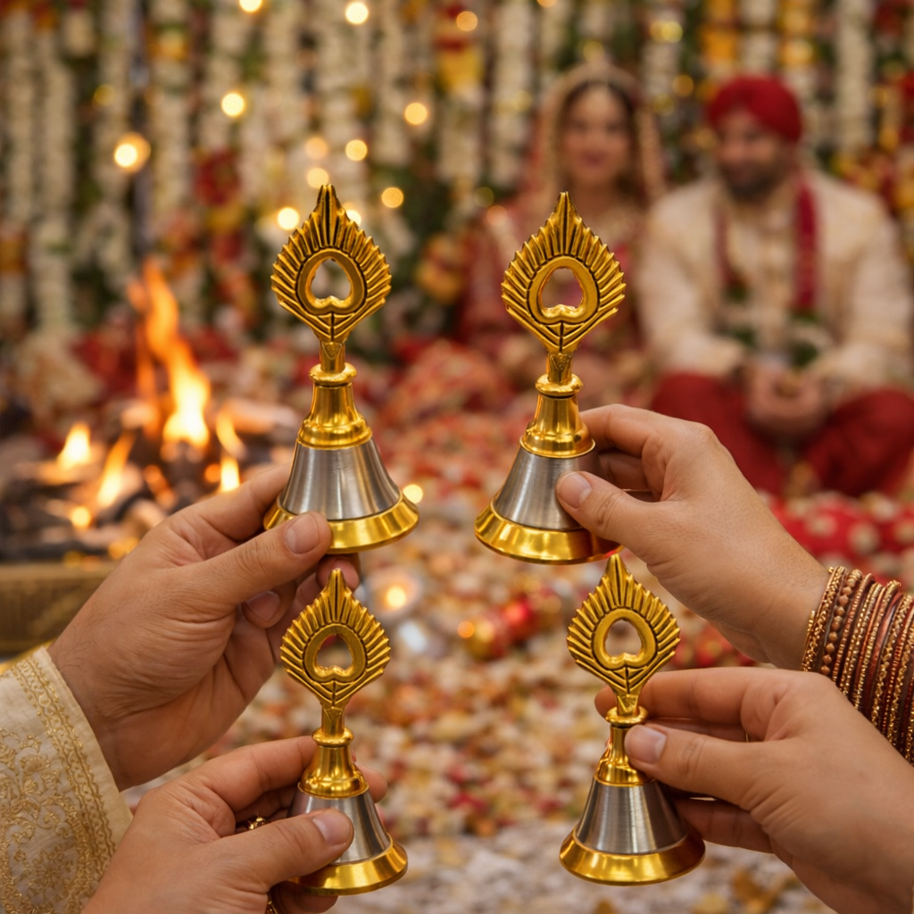 Wedding Phere Bell for Indian Wedding Rituals – Brass Hand Bell for Saat Phere Ceremony
