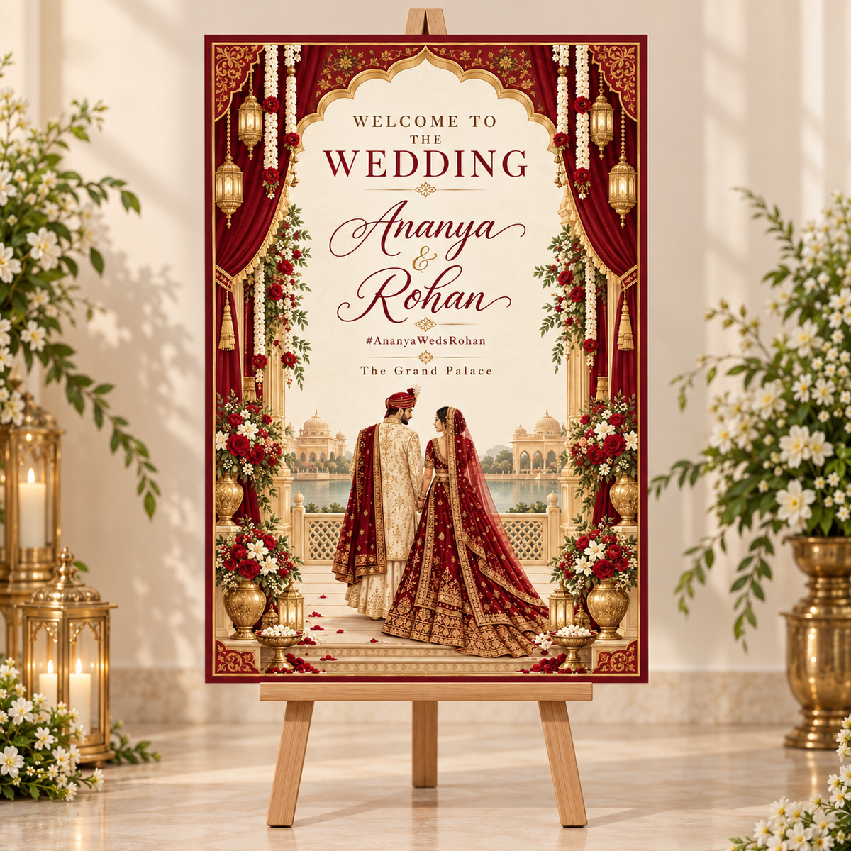 Royal Maroon Indian Wedding Welcome Sunboard