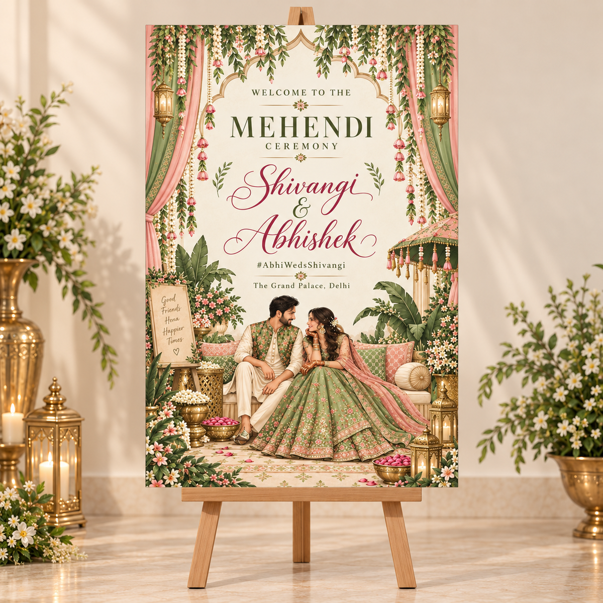 Sage Green Mehendi Welcome Sunboard