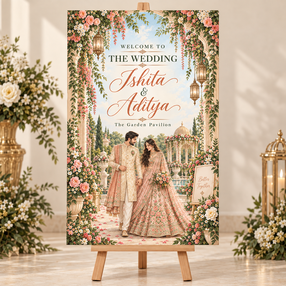 Peach Garden Wedding Welcome Sunboard