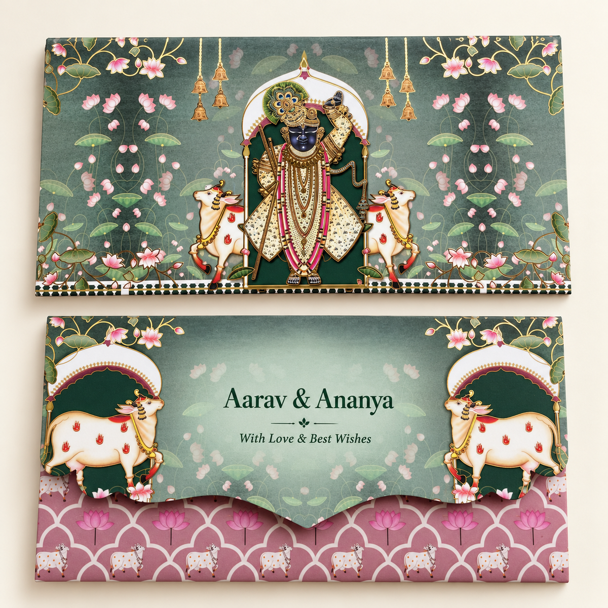 Shree Nath Ji Tri Fold Gold Foil Shagun Envelope