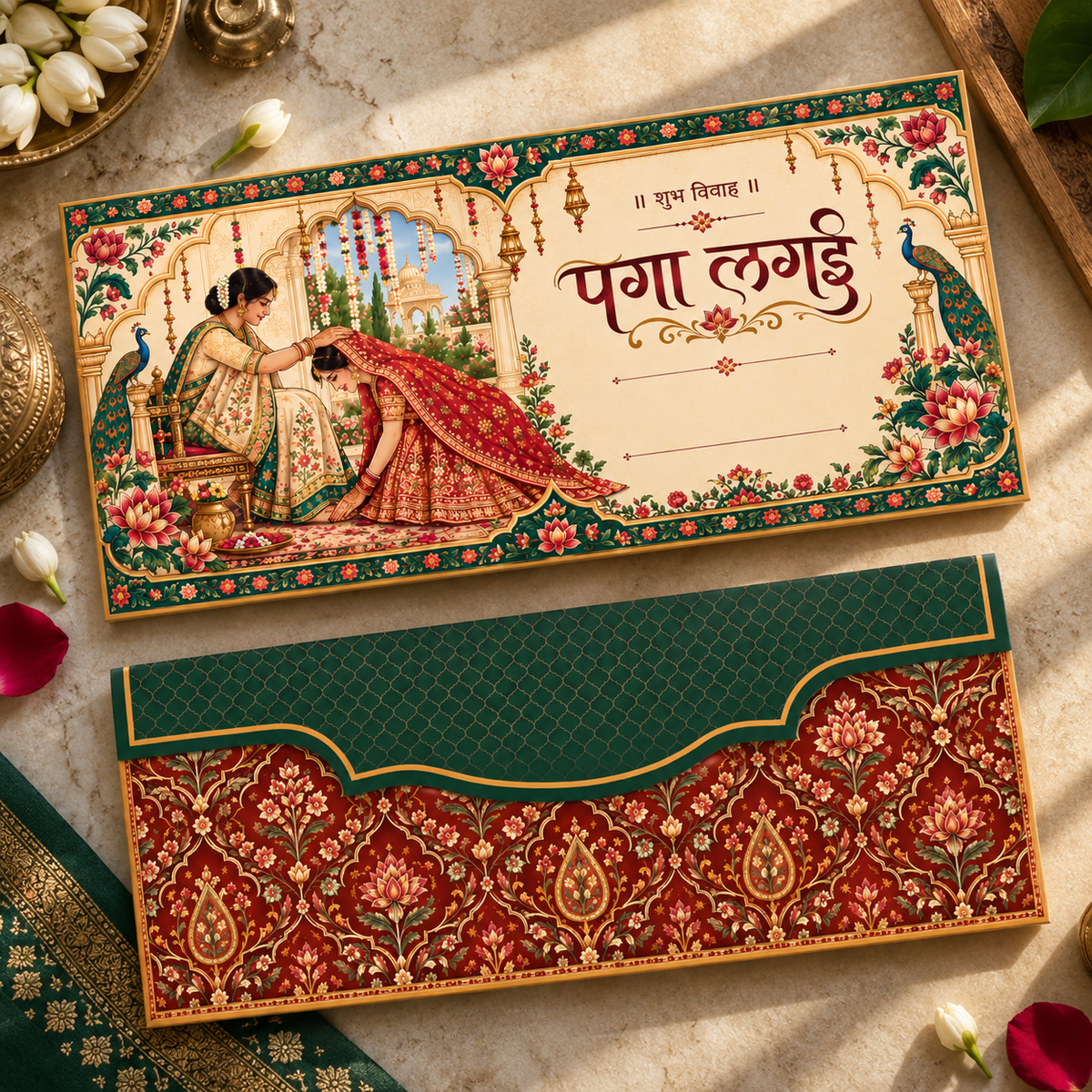 Customised Paga Lagai Shagun Envelope – Traditional Indian Wedding Gift Envelope | Nyota