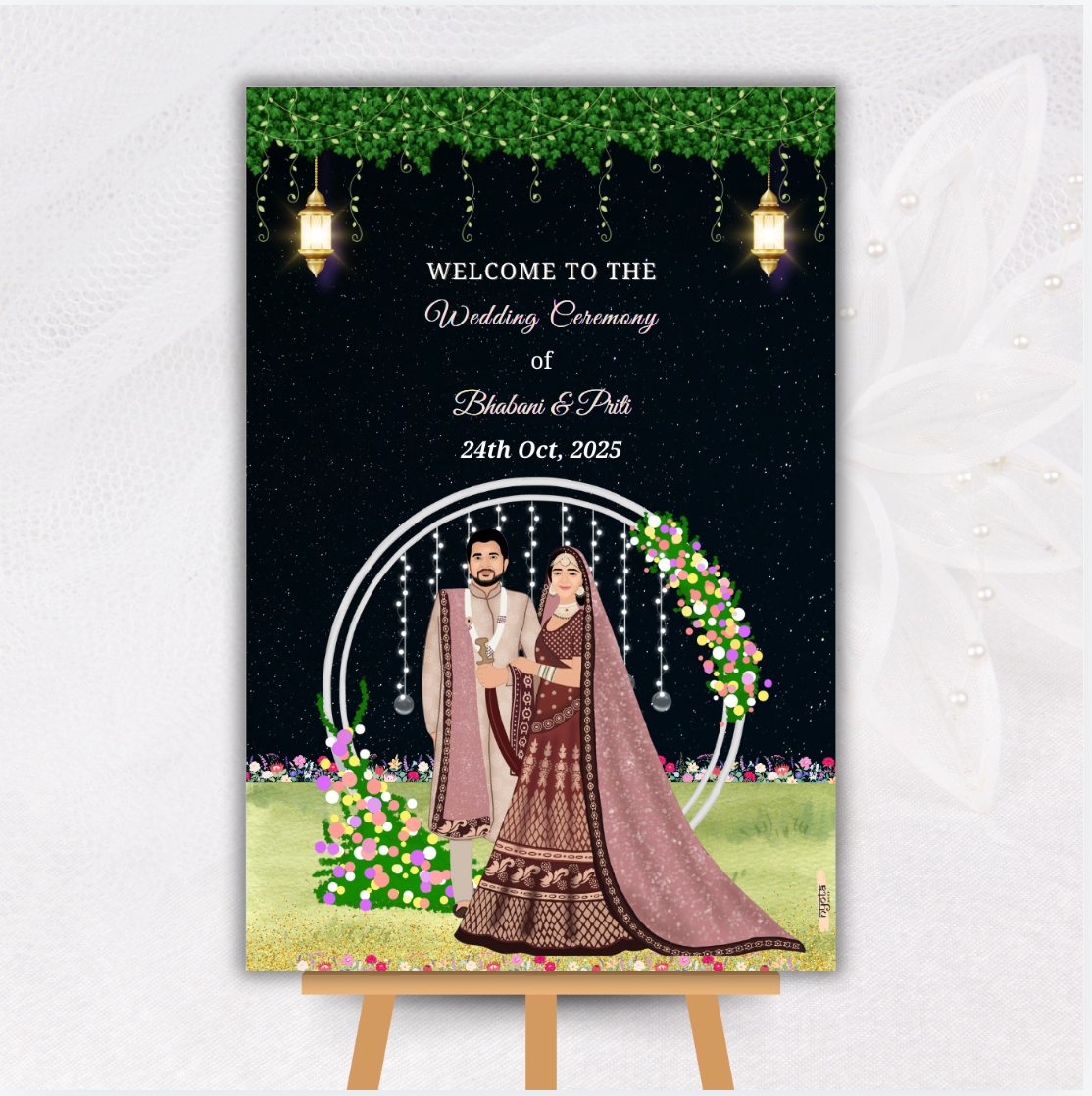 Black Greenery Customised Wedding Welcome Board