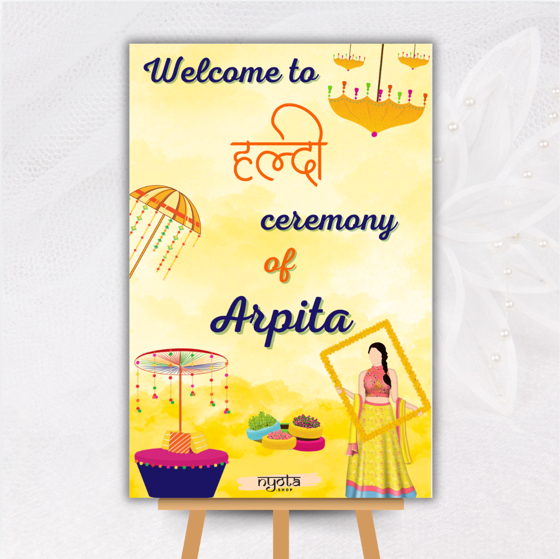 Bright Yellow Customised Haldi Welcome Board