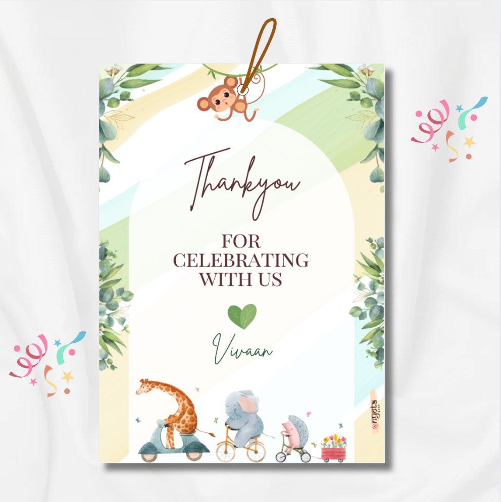 Jungle Theme Kids Birthday Gift Thank You Tag