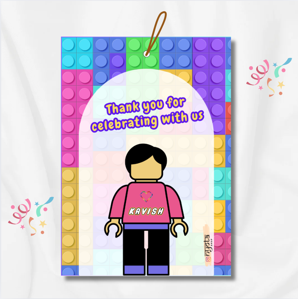 Lego Theme Kids Birthday Gift Thank You Tag