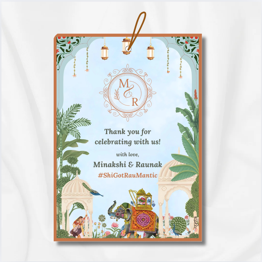 Blue Pichwai Theme Wedding Gift Thank You Tag