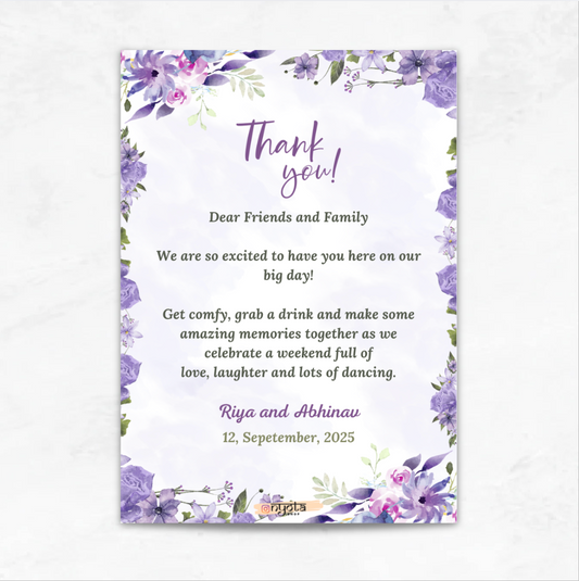 Elegant Purple Wedding Thank You Gift Card
