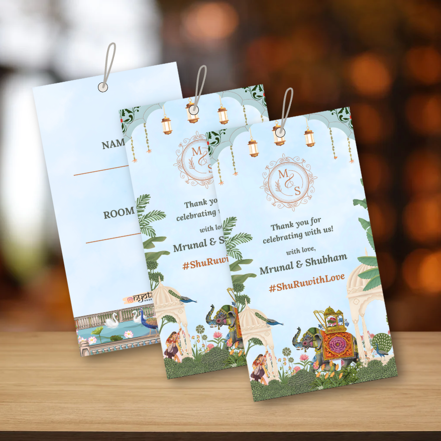 Blue Pichwai Theme Wedding Luggage Tag