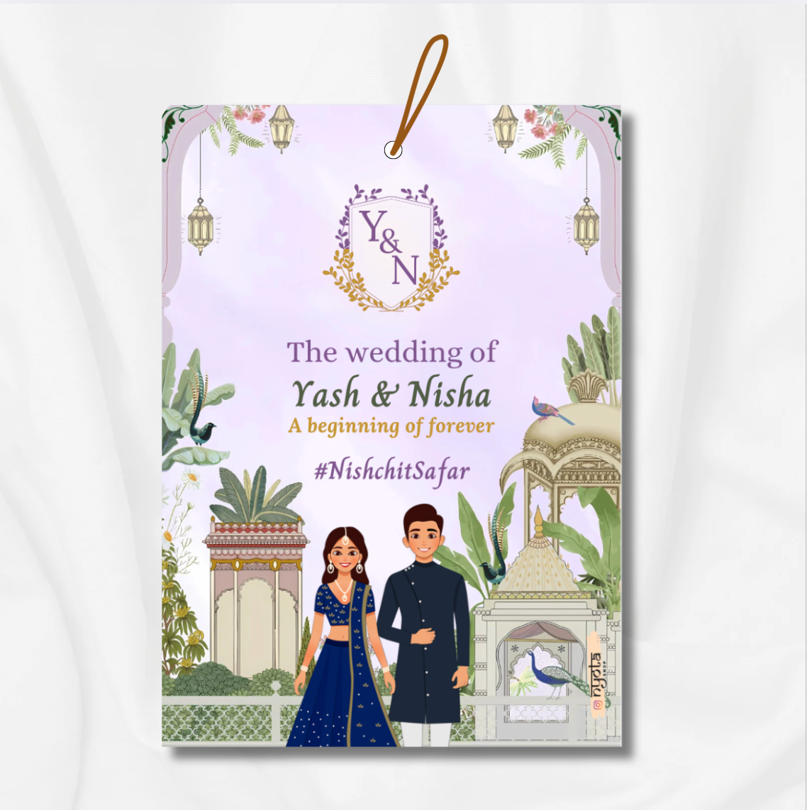 Lavender Pichwai Theme Wedding Gift Thank You Tag