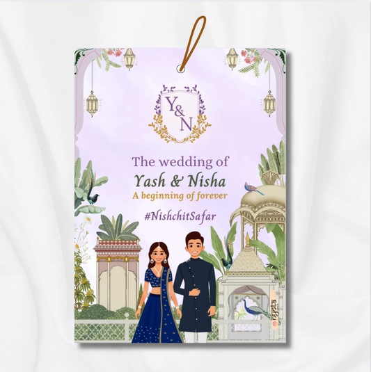Lavender Pichwai Theme Wedding Gift Thank You Tag
