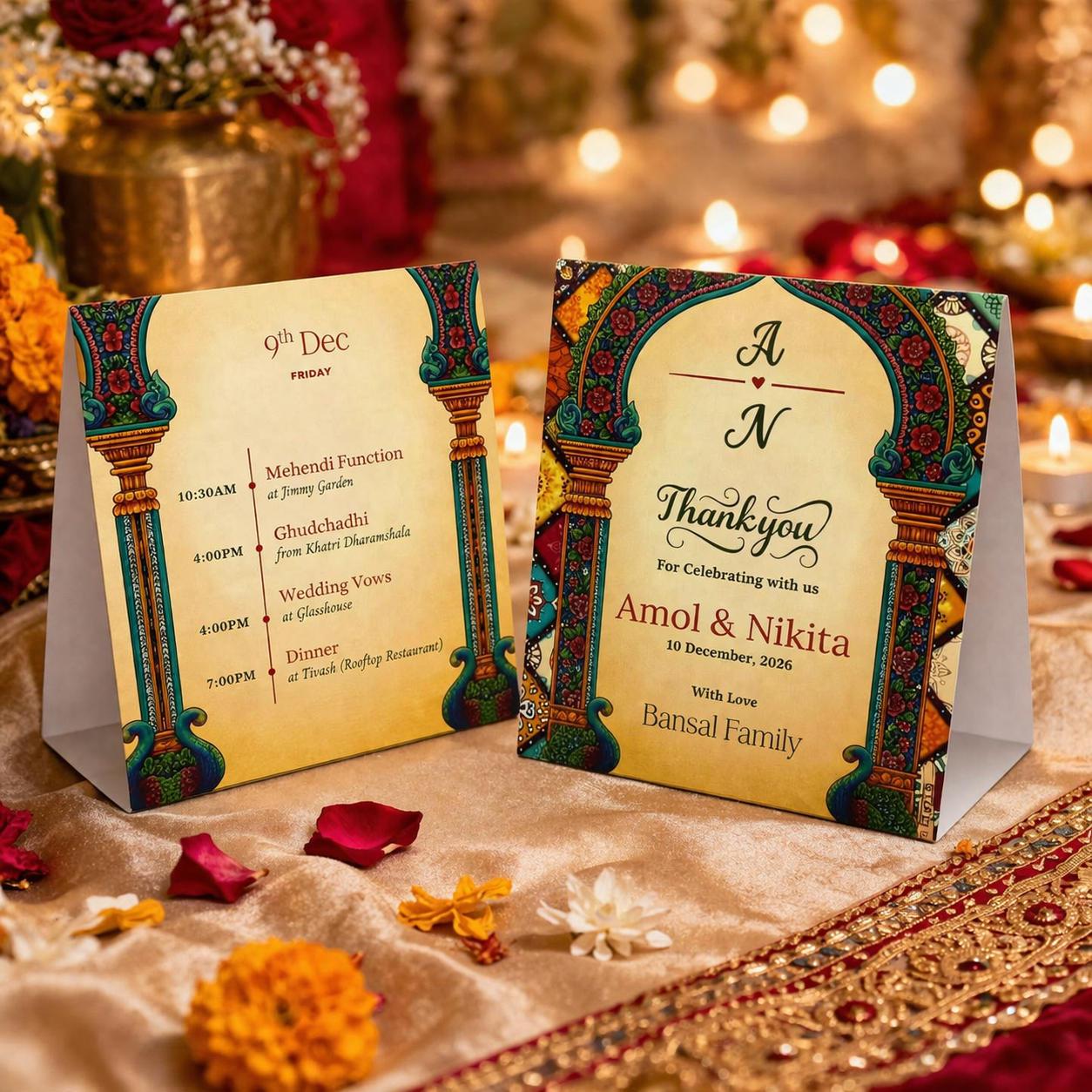 Personalized Wedding Tent Card | Table Display Welcome & Itinerary Card for Indian Wedding Decor Royal Mandap