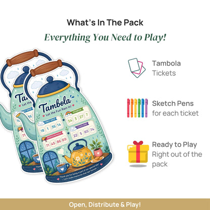 Nyota Tea Kettle Theme Tambola Tickets | Monsoon Chai Housie Bingo Game Cards | Party Game for Kitty Party, Birthday, Family Game Night & Monsoon Celebration