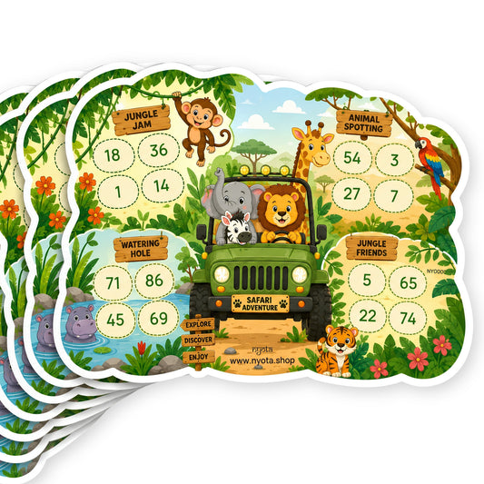 Nyota Jungle Theme Tambola Tickets | Safari Adventure Housie Bingo Game Cards | Party Game for Kids Birthday, Jungle Party, Family Game Night & School Activities