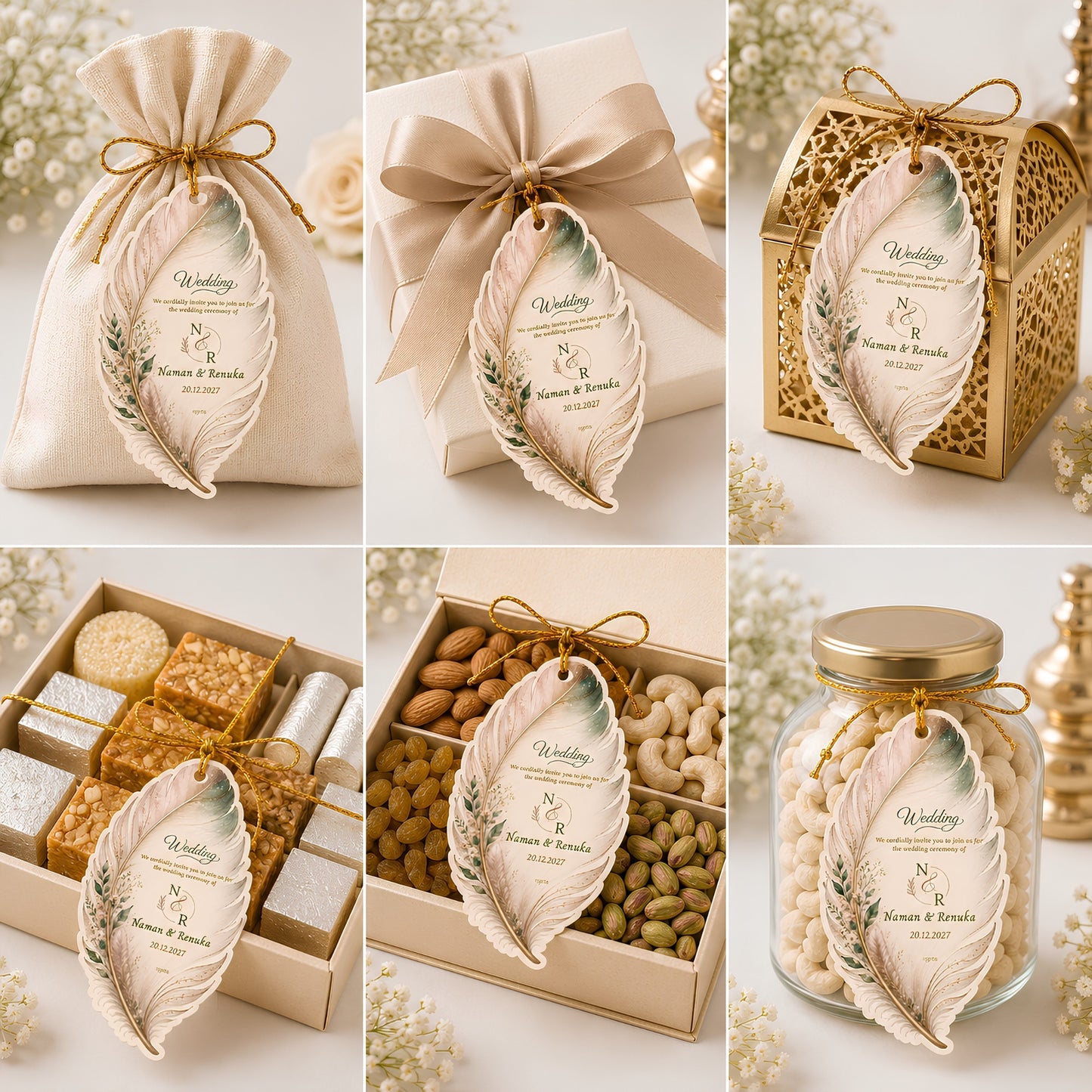 NYOTA Personalised Boho Feather Wedding Gift Tags