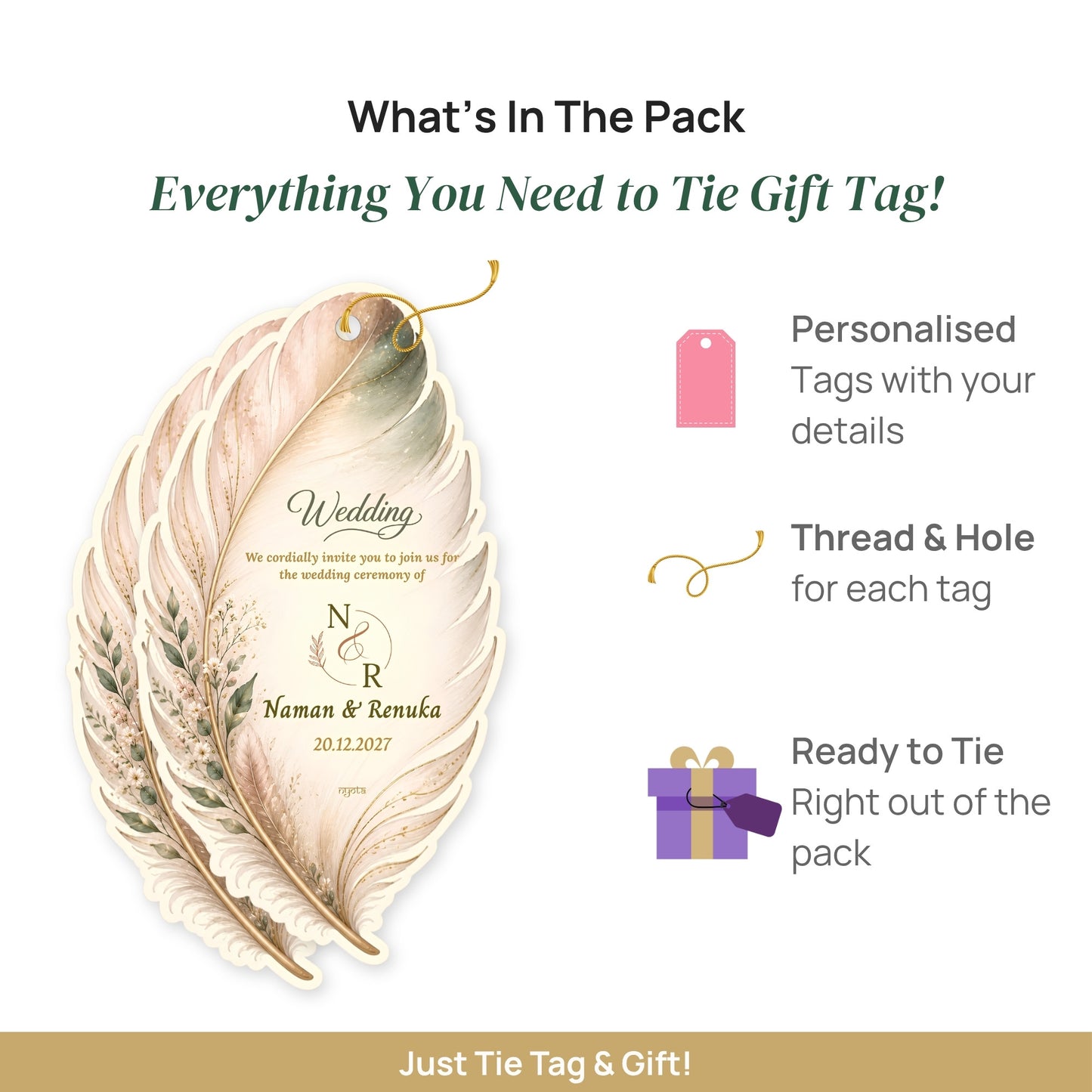 NYOTA Personalised Boho Feather Wedding Gift Tags