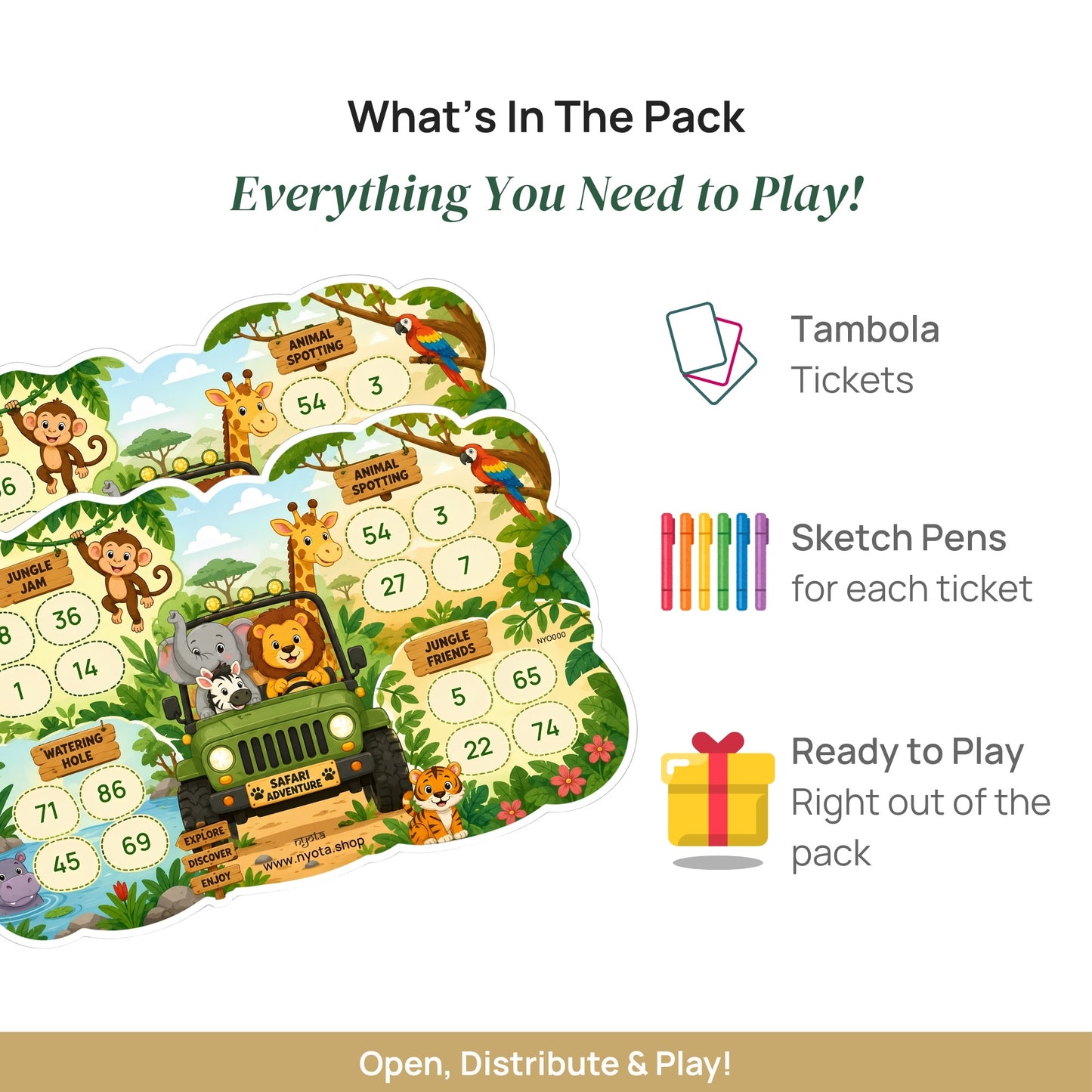 Nyota Jungle Theme Tambola Tickets | Safari Adventure Housie Bingo Game Cards | Party Game for Kids Birthday, Jungle Party, Family Game Night & School Activities