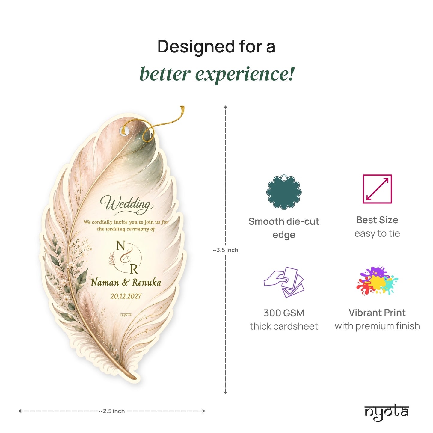 NYOTA Personalised Boho Feather Wedding Gift Tags