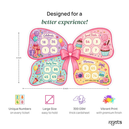 Nyota Birthday Butterfly Theme Tambola Tickets | Butterfly Housie Bingo Game Cards | Party Game for Kids Birthday, Family Game Night & Birthday Celebrations