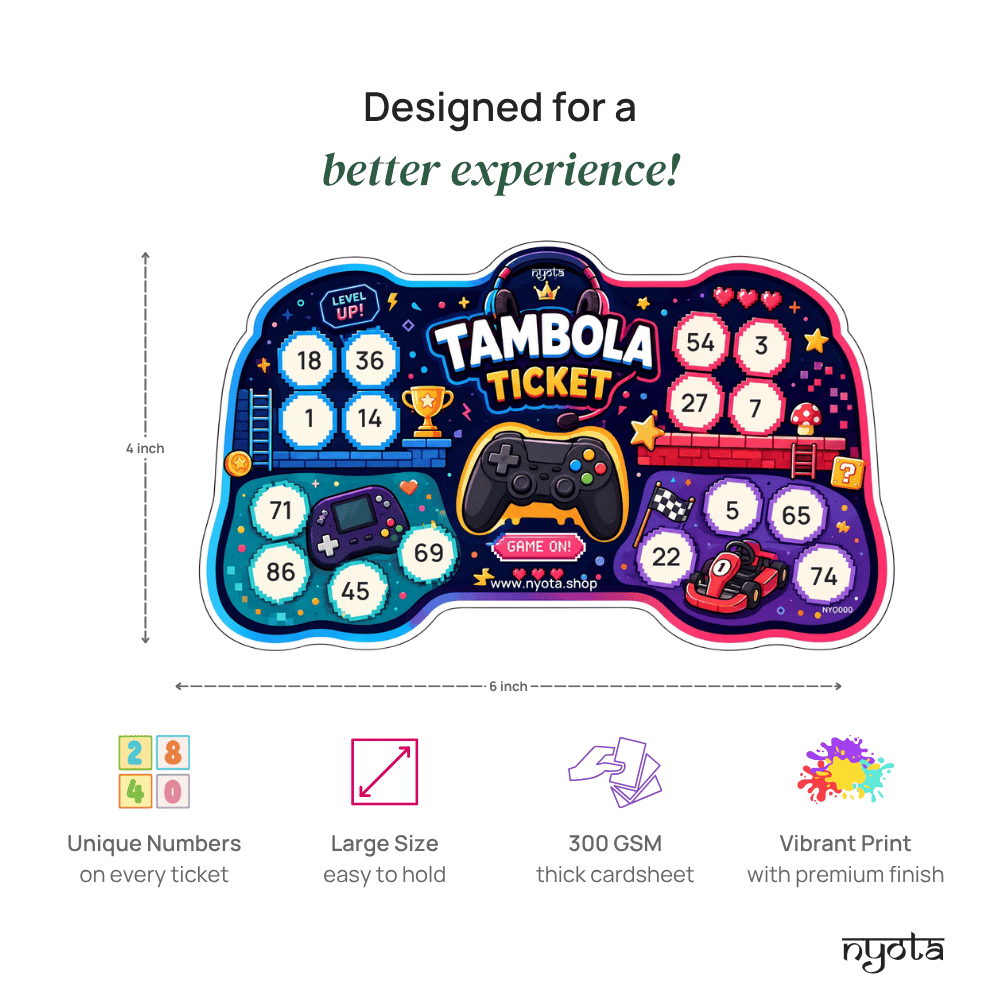 Gaming Tambola Tickets – Premium Video Game Theme Housie Game Cards for Gamer Birthday Party, Kids Celebration, Esports Event & Family Fun