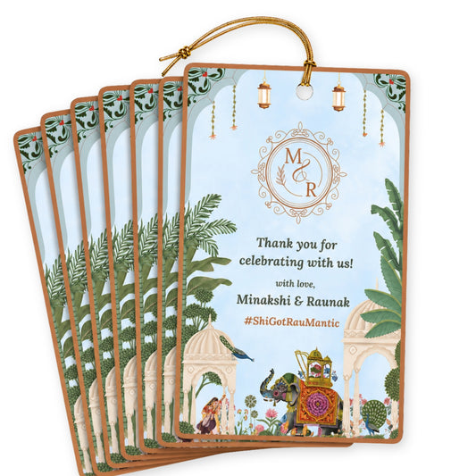 Blue Pichwai Theme Wedding Gift Thank You Tag
