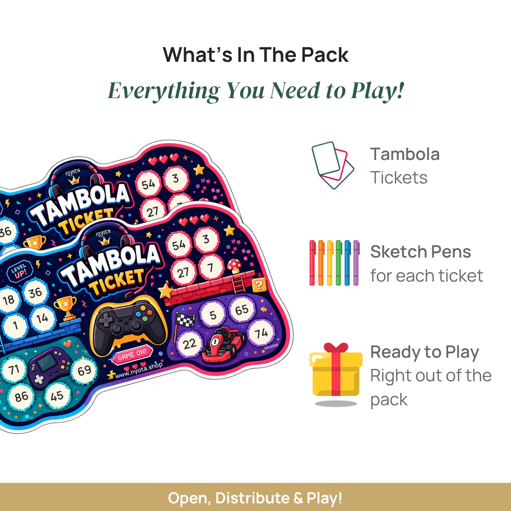 Gaming Tambola Tickets – Premium Video Game Theme Housie Game Cards for Gamer Birthday Party, Kids Celebration, Esports Event & Family Fun