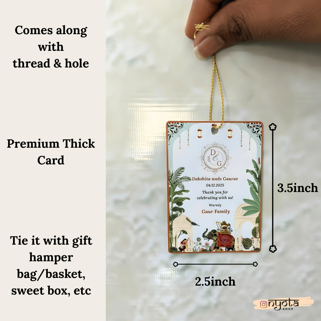 Blue Pichwai Theme Wedding Gift Thank You Tag